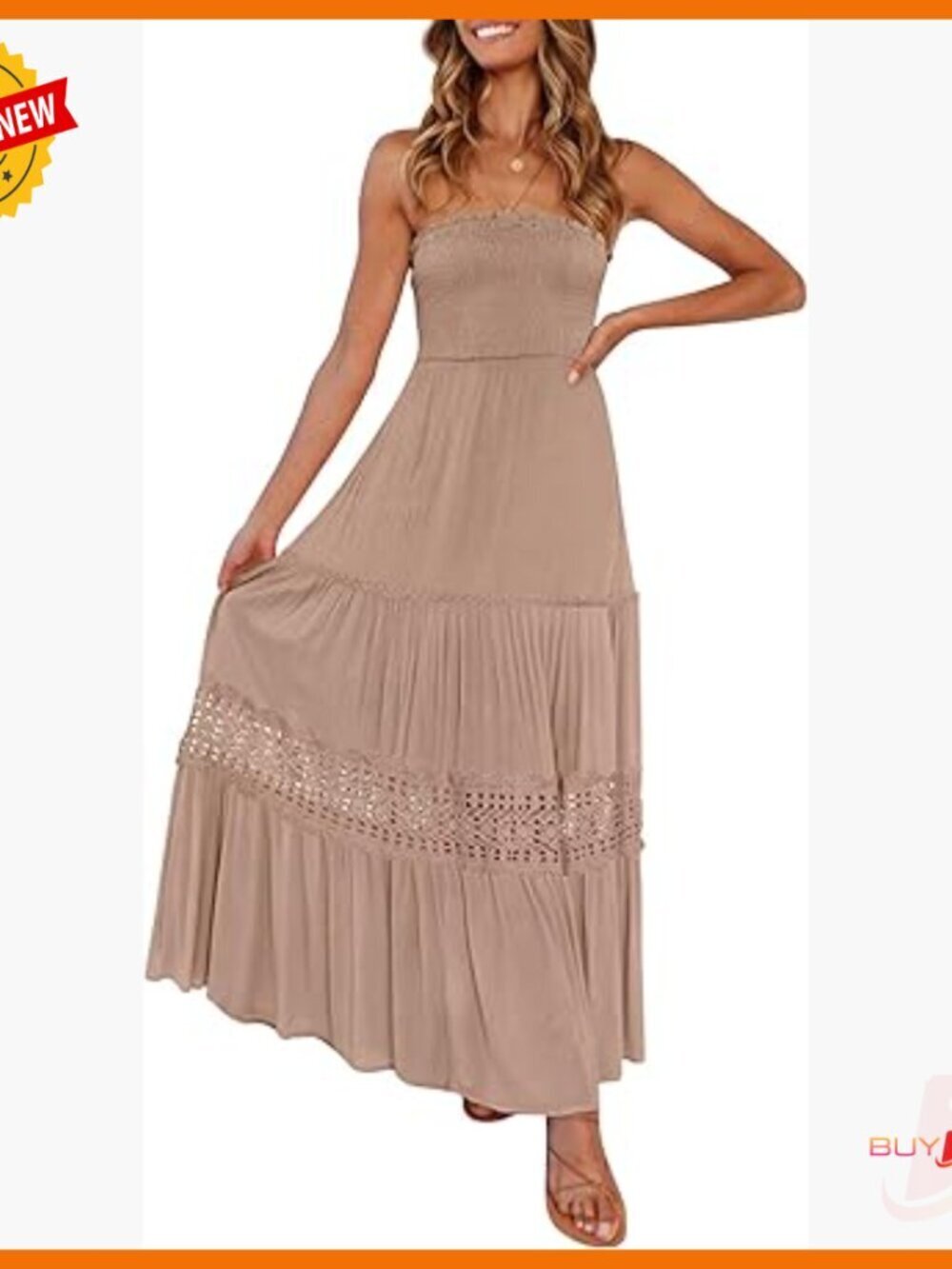 Strapless Maxi Dress Lace Boho Beach Vacation Long Sundress Flowy A Line